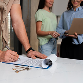 A Man Signing a Document